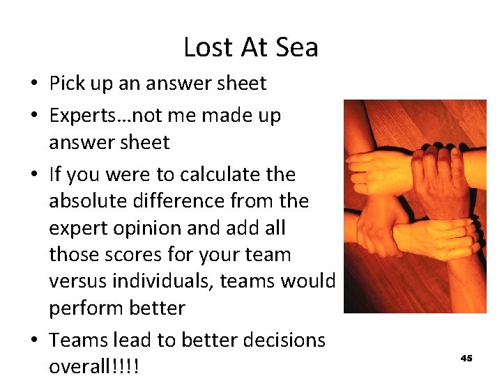 Lost At Sea • Pick up an answer sheet • Experts…not me made up