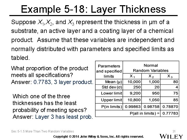 Example 5 -18: Layer Thickness Suppose X 1, X 2, and X 3 represent