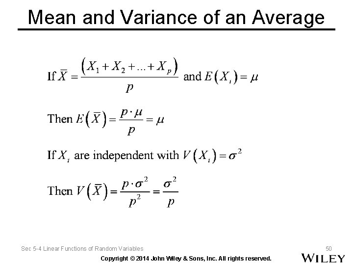 Mean and Variance of an Average Sec 5 -4 Linear Functions of Random Variables