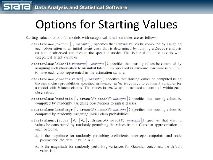 Options for Starting Values 