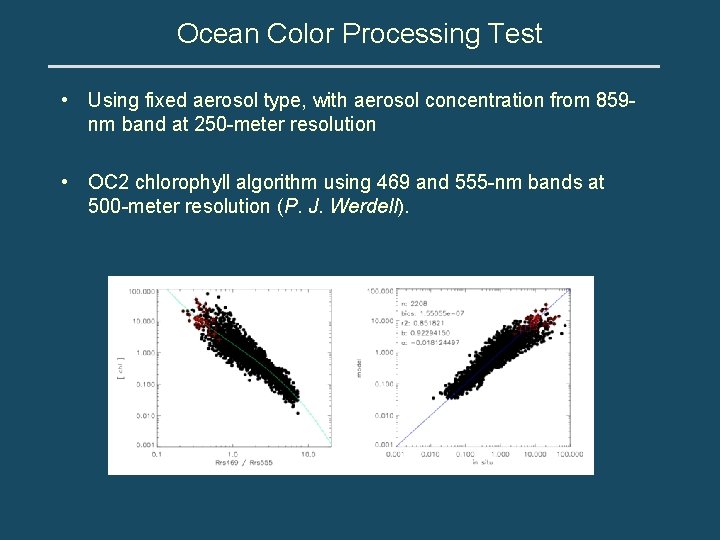 Ocean Color Processing Test • Using fixed aerosol type, with aerosol concentration from 859