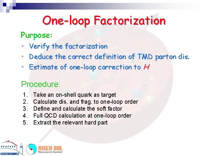 One-loop Factorization Purpose: • Verify the factorization • Deduce the correct definition of TMD