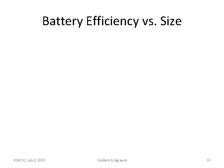 Battery Efficiency vs. Size VDAT 10, July 8, 2010 Kulkarni & Agrawal 19 