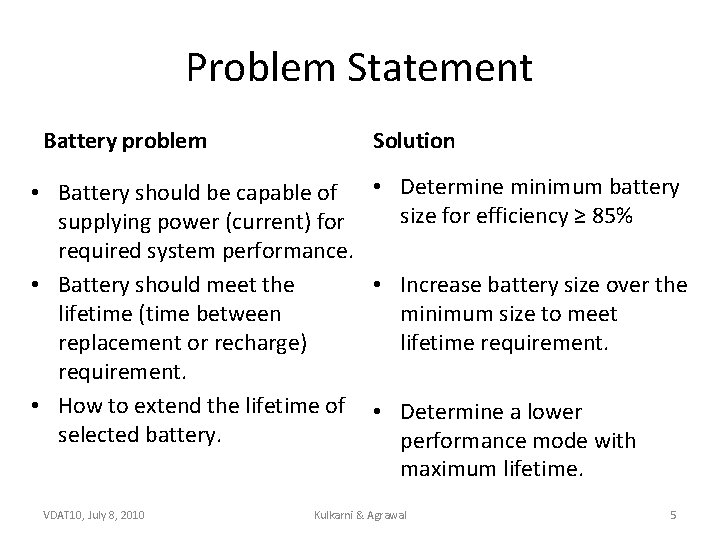 Problem Statement Battery problem Solution • Battery should be capable of • Determine minimum