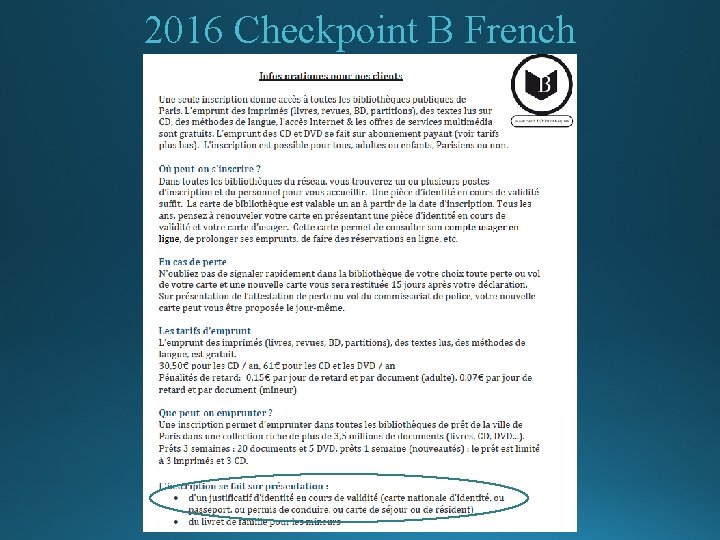 2016 Checkpoint B French 