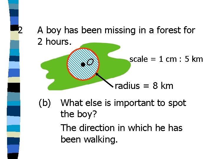 2 A boy has been missing in a forest for 2 hours. O scale