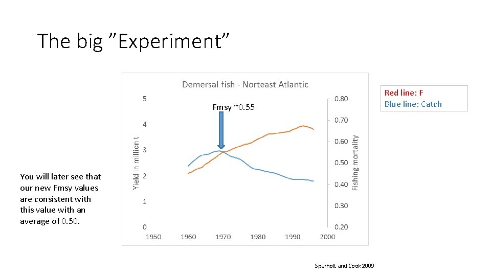 The big ”Experiment” Red line: F Blue line: Catch Fmsy ~0. 55 You will