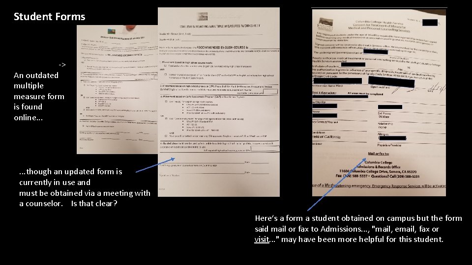 Student Forms -> An outdated multiple measure form is found online. . . though