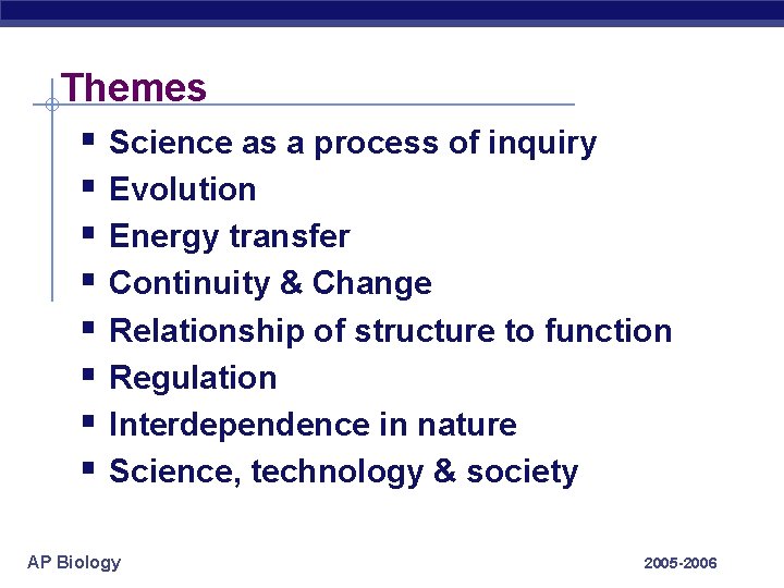 Themes § Science as a process of inquiry § Evolution § Energy transfer §