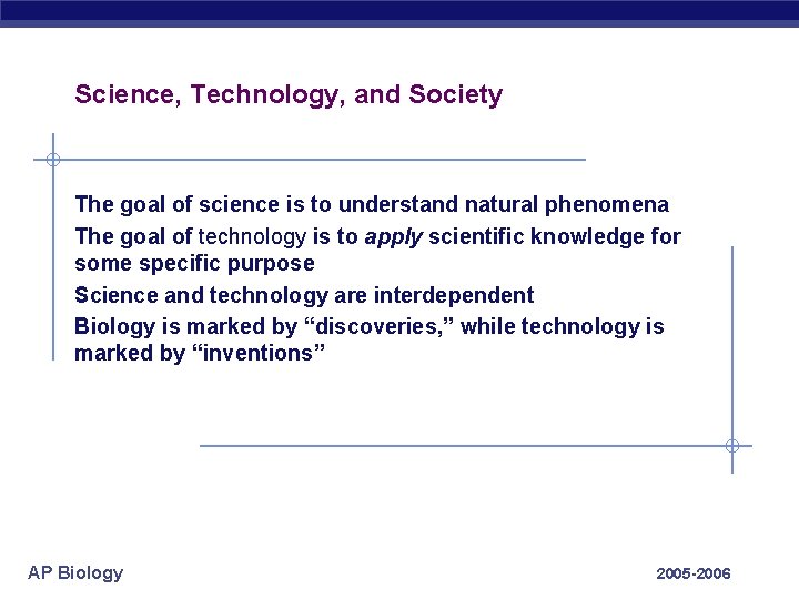 Science, Technology, and Society The goal of science is to understand natural phenomena The