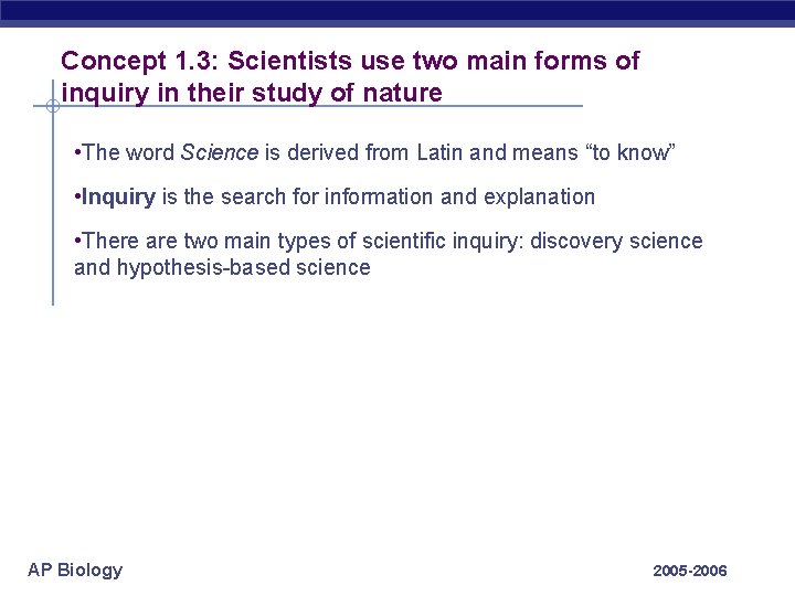 Concept 1. 3: Scientists use two main forms of inquiry in their study of