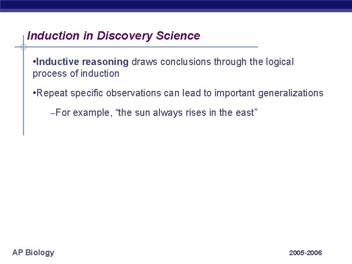 Induction in Discovery Science • Inductive reasoning draws conclusions through the logical process of