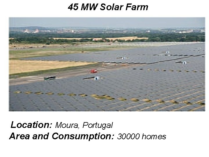 45 MW Solar Farm Location: Moura, Portugal Area and Consumption: 30000 homes 