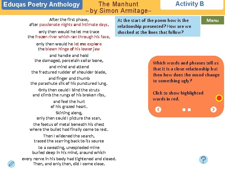 Eduqas Poetry Anthology The Manhunt – by Simon Armitage– After the first phase, after