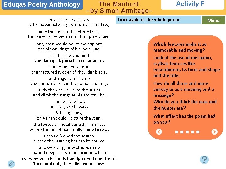 Eduqas Poetry Anthology The Manhunt – by Simon Armitage– After the first phase, after