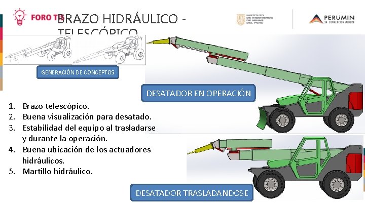 BRAZO HIDRÁULICO TELESCÓPICO GENERACIÓN DE CONCEPTOS DESATADOR EN OPERACIÓN 1. Brazo telescópico. 2. Buena