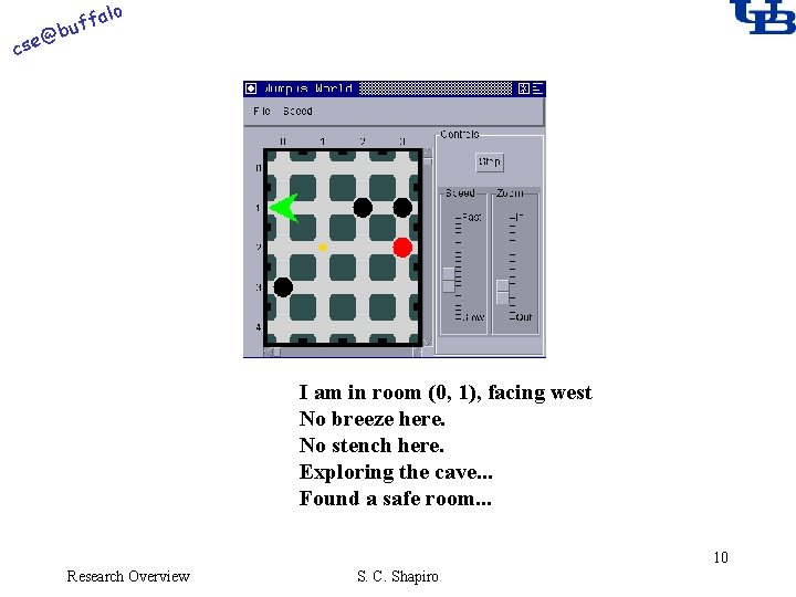 alo @ cse f buf I am in room (0, 1), facing west No