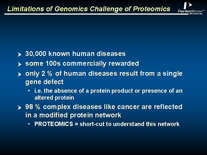 Limitations of Genomics Challenge of Proteomics p p p abclt 30, 000 known human