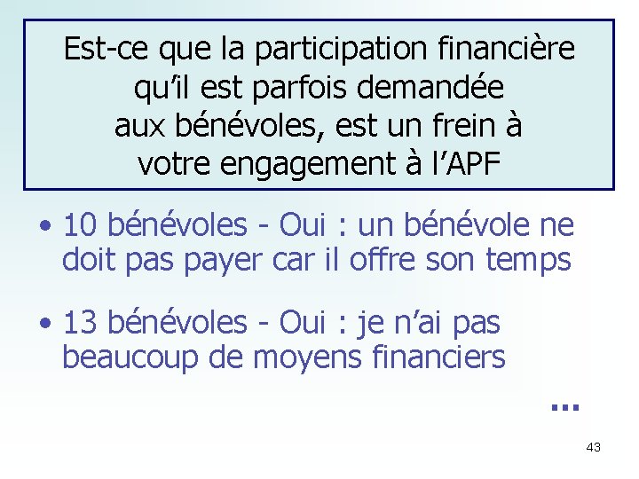 Est-ce que la participation financière qu’il est parfois demandée aux bénévoles, est un frein