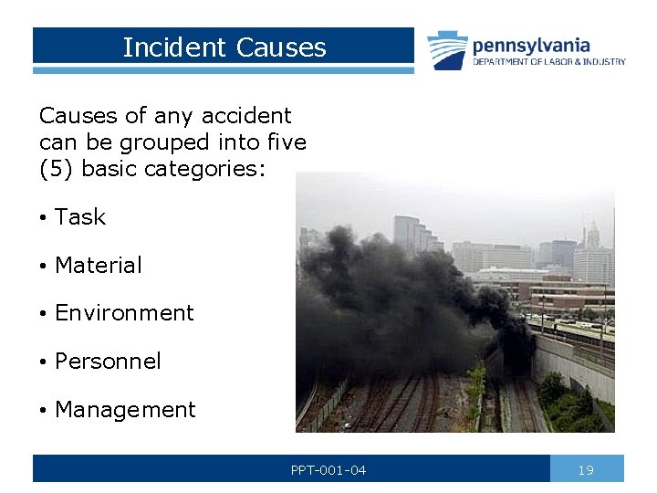 Incident Causes of any accident can be grouped into five (5) basic categories: •