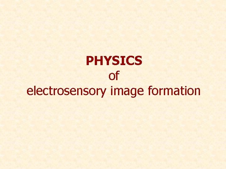 PHYSICS of electrosensory image formation 
