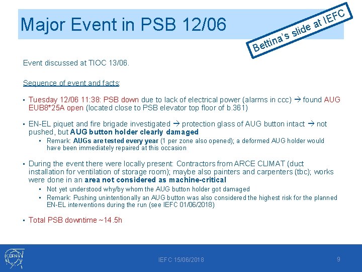 Major Event in PSB 12/06 e lid s s ’ FC E at I