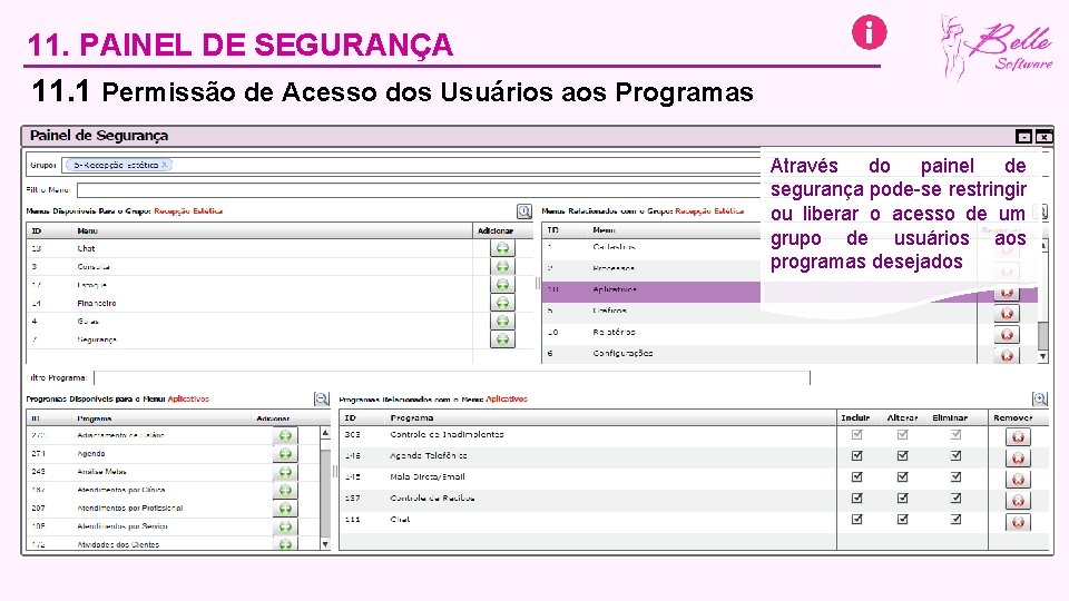 11. PAINEL DE SEGURANÇA 11. 1 Permissão de Acesso dos Usuários aos Programas Através