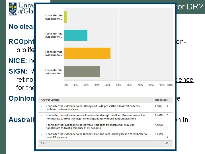 Current status of fenofibrate for DR? No clear national (or international) position RCOphth: “Consider