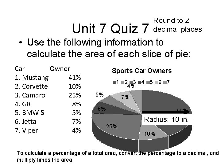 Unit 7 Quiz 7 Round to 2 decimal places • Use the following information