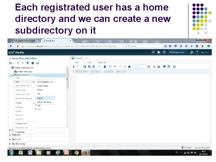 Each registrated user has a home directory and we can create a new subdirectory