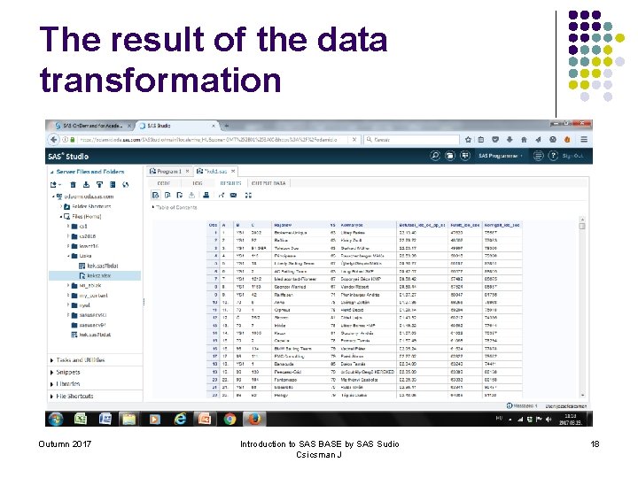 The result of the data transformation Outumn 2017 Introduction to SAS BASE by SAS