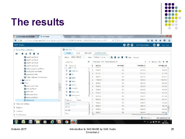 The results Outumn 2017 Introduction to SAS BASE by SAS Sudio Csicsman J 25