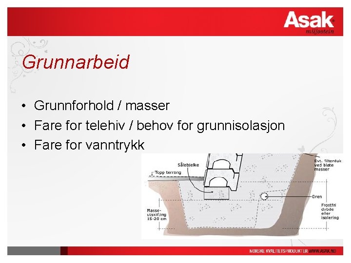 Grunnarbeid • Grunnforhold / masser • Fare for telehiv / behov for grunnisolasjon • Grunnarbeid • Grunnforhold / masser • Fare for telehiv / behov for grunnisolasjon •