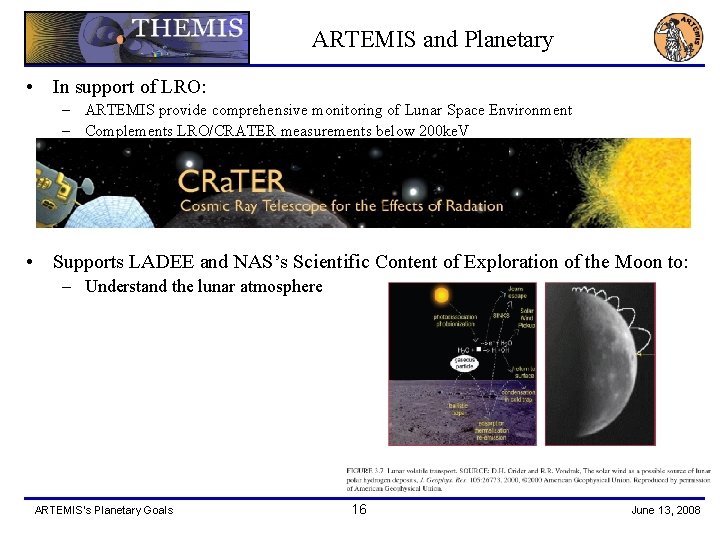 ARTEMIS and Planetary • In support of LRO: – ARTEMIS provide comprehensive monitoring of