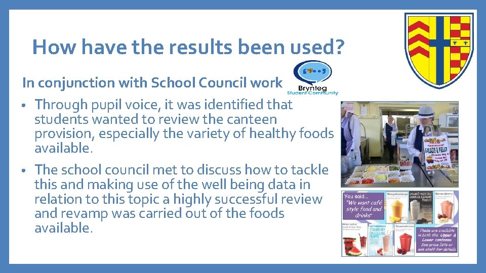 How have the results been used? In conjunction with School Council work • Through