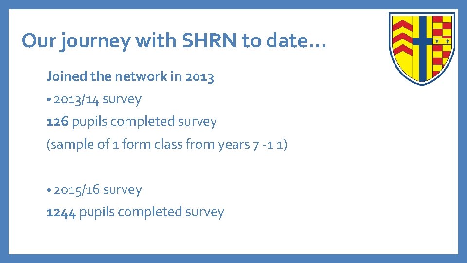 Our journey with SHRN to date… Joined the network in 2013 • 2013/14 survey