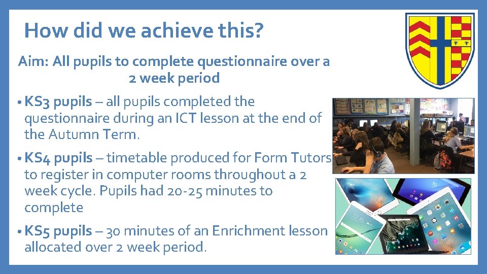 How did we achieve this? Aim: All pupils to complete questionnaire over a 2