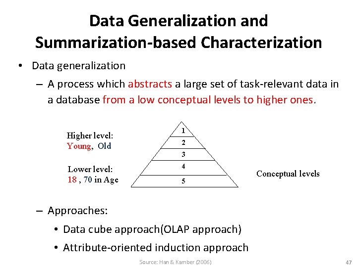 Data Generalization and Summarization-based Characterization • Data generalization – A process which abstracts a