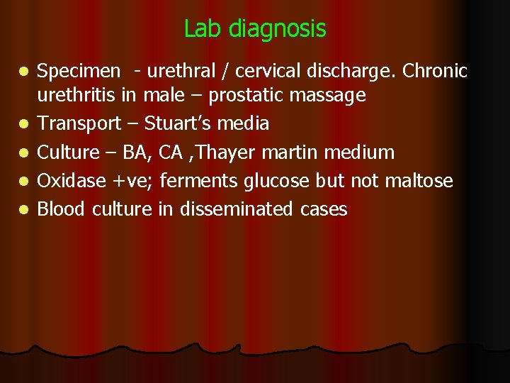 Lab diagnosis l l l Specimen - urethral / cervical discharge. Chronic urethritis in Lab diagnosis l l l Specimen - urethral / cervical discharge. Chronic urethritis in