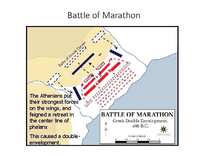 Battle of Marathon The Athenians put their strongest forces on the wings, and feigned