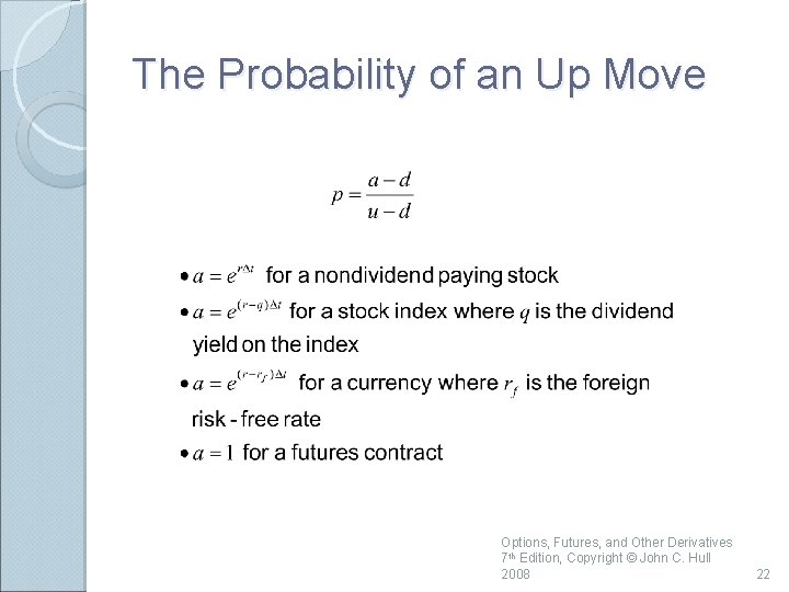 The Probability of an Up Move Options, Futures, and Other Derivatives 7 th Edition,