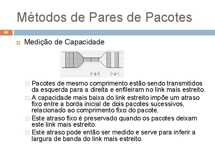 Métodos de Pares de Pacotes 80 Medição de Capacidade Pacotes de mesmo comprimento estão