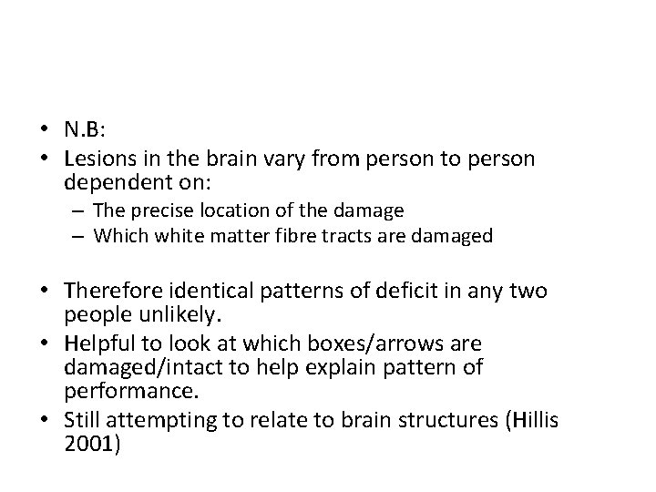  • N. B: • Lesions in the brain vary from person to person