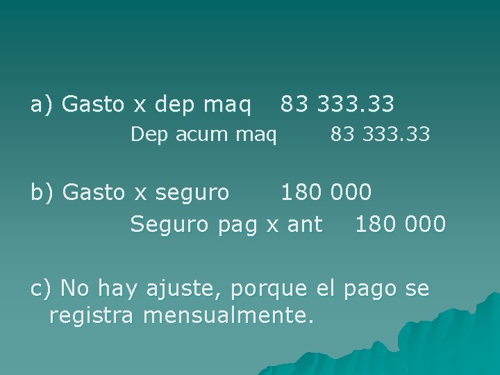 a) Gasto x dep maq Dep acum maq 83 333. 33 b) Gasto x