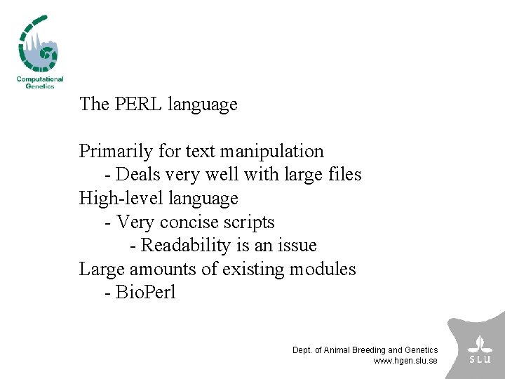 The PERL language Primarily for text manipulation - Deals very well with large files