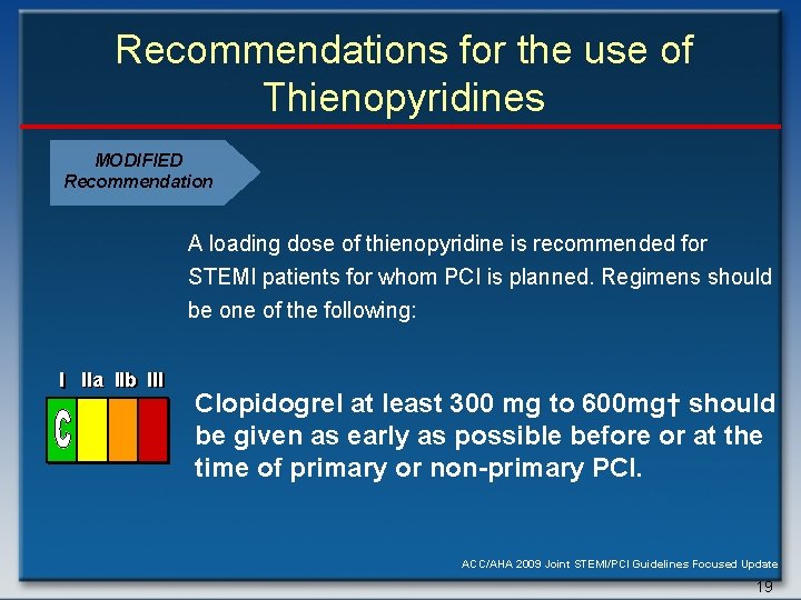 Recommendations for the use of Thienopyridines MODIFIED Recommendation A loading dose of thienopyridine is