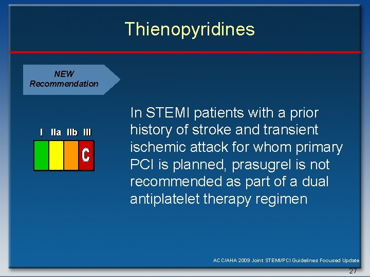 Thienopyridines NEW Recommendation I IIa IIb III In STEMI patients with a prior history