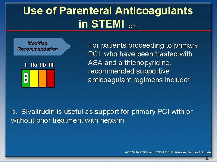 Use of Parenteral Anticoagulants in STEMI (cont. ) Modified Recommendation I IIa IIb III