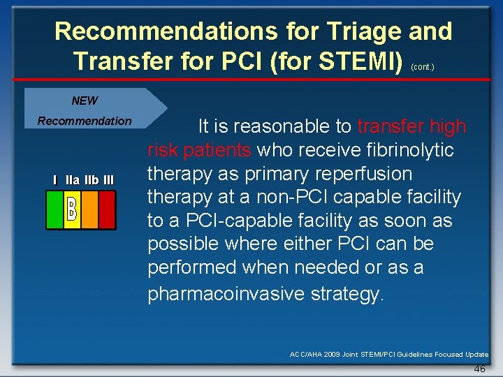 Recommendations for Triage and Transfer for PCI (for STEMI) (cont. ) NEW Recommendation I