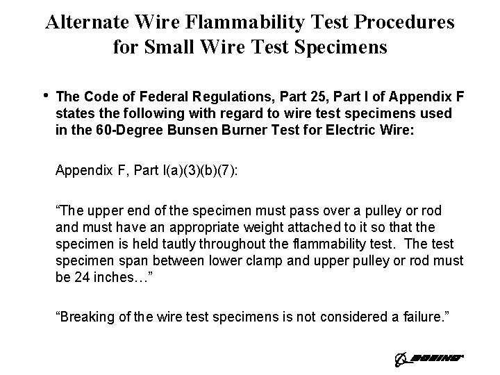 Alternate Wire Flammability Test Procedures for Small Wire Test Specimens • The Code of